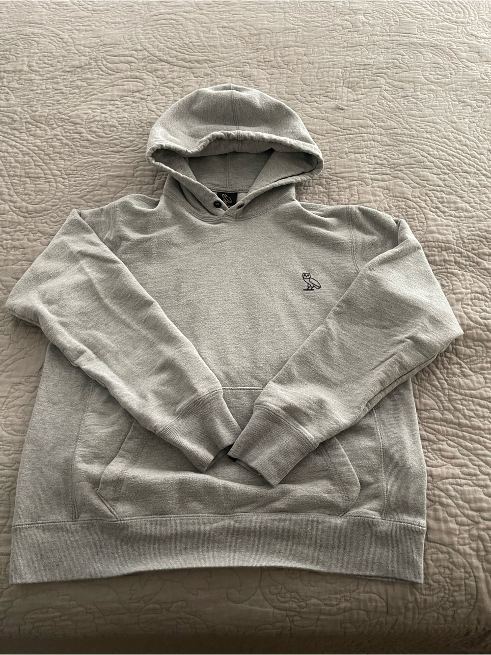 OVO Heather Gray Pullover Hoodie with Owl Embroidery
